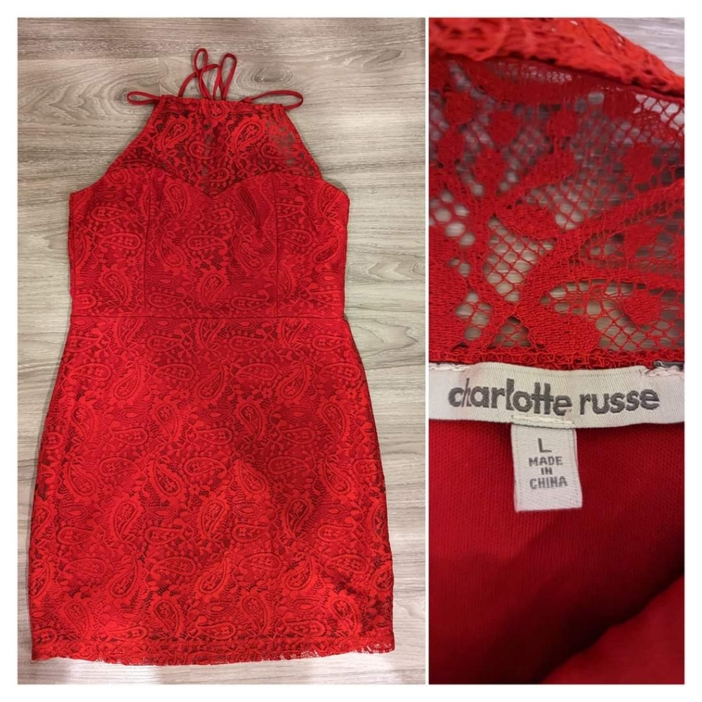 Red lace short dress